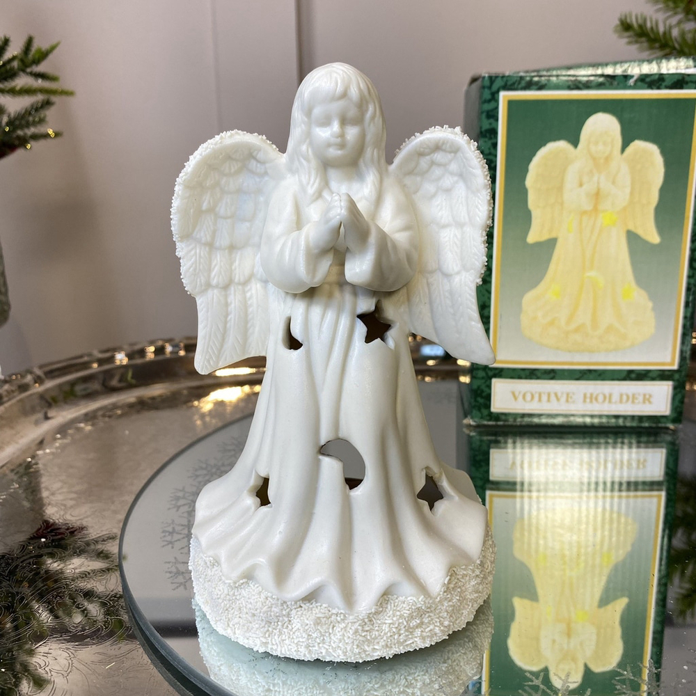 Candle Praying Angel Star Cutouts Luminary Tea Light Holder 6" Christmas